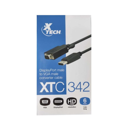 Cable Xtech Displayport Macho-vga Macho 1.8mts